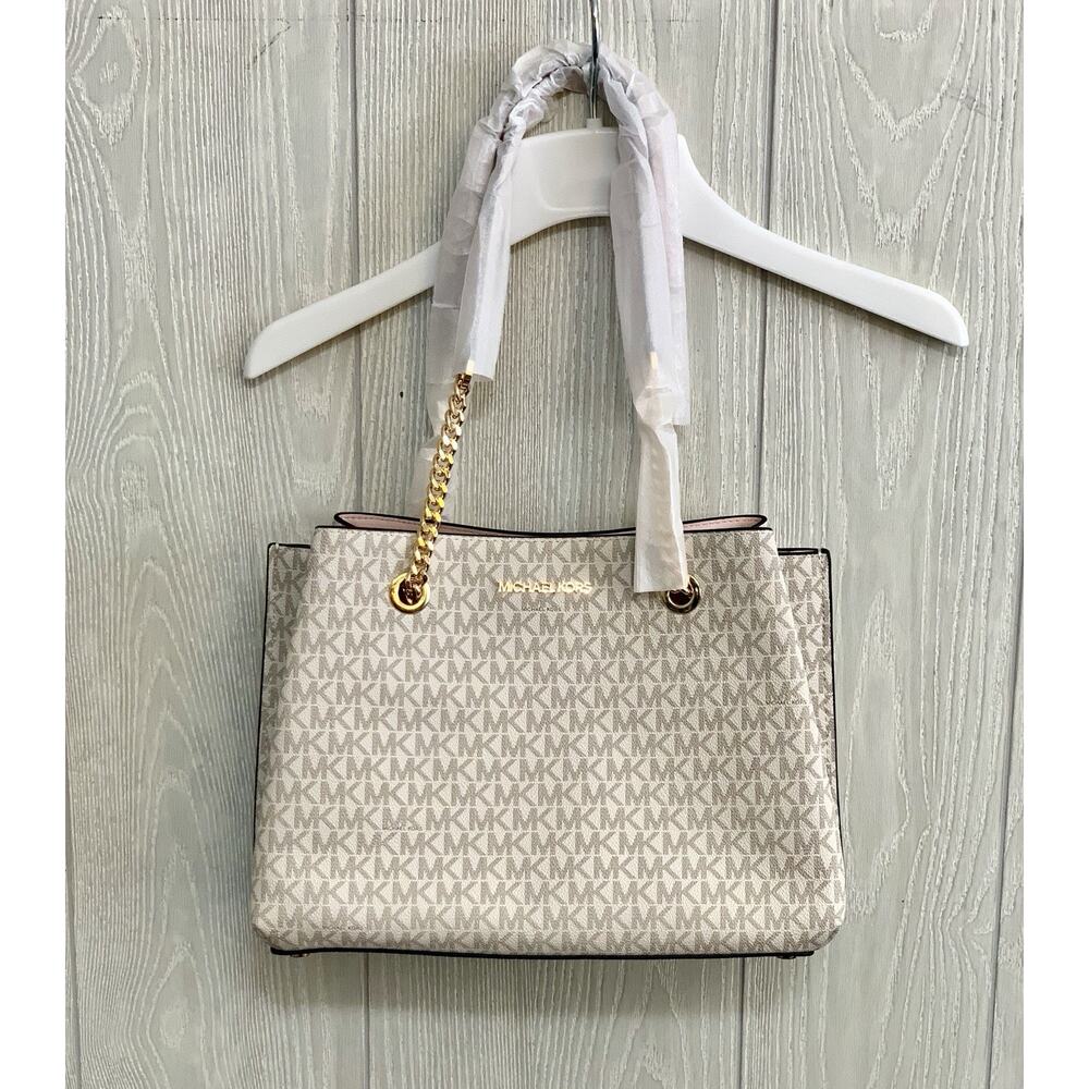 Michael Kors Teagan Large Logo Cream Powder Blush Long Drop Satchel NWT - Picture 2 of 10